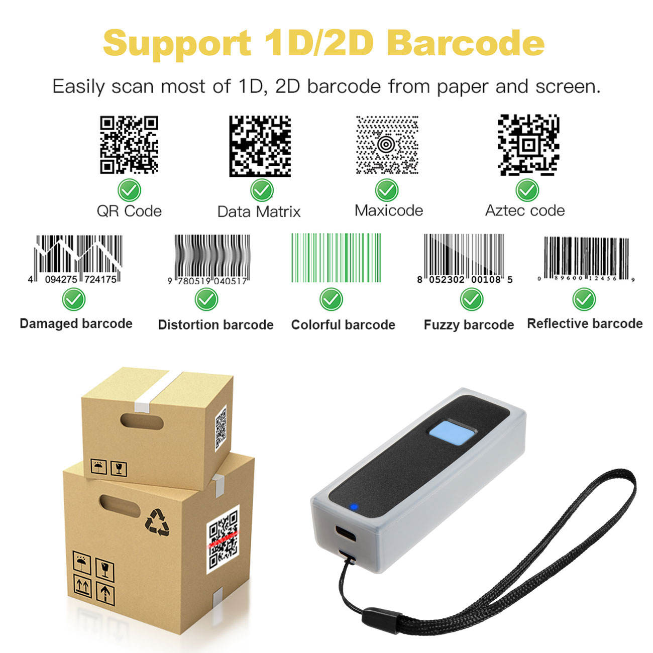 Mini Portable Bluetooth 2D Barcode Scanner