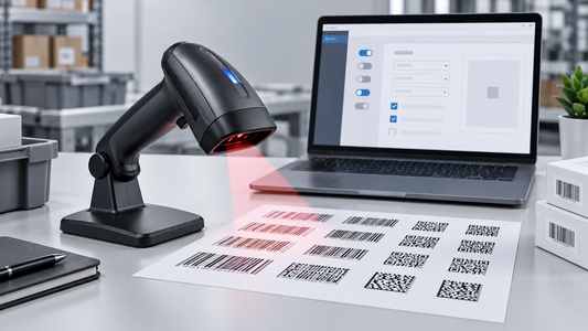 Barcode scanner symbology settings test with 1D and 2D barcodes