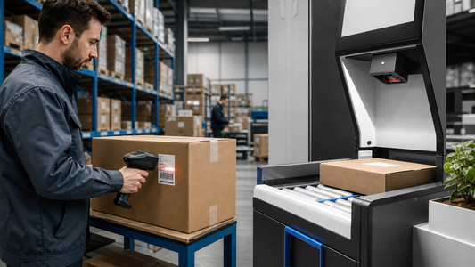Fixed-mount barcode scanner and handheld barcode scanner workflows in a warehouse