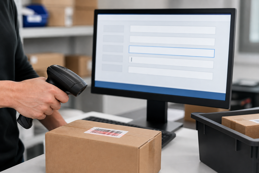 Barcode scanner configured to move between data entry fields after scanning