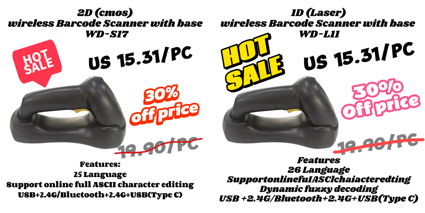 WD-L11 1D Laser wireless Barcode Scanner with base